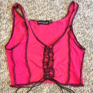 PrettyLittleThing Pink Crop Tank Top with Tie Front